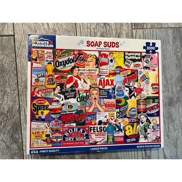 Soap Suds White Mountain Jigsaw Puzzle USA 1000 Piece germaphobe 1657 Cleaning - Picture 1 of 6